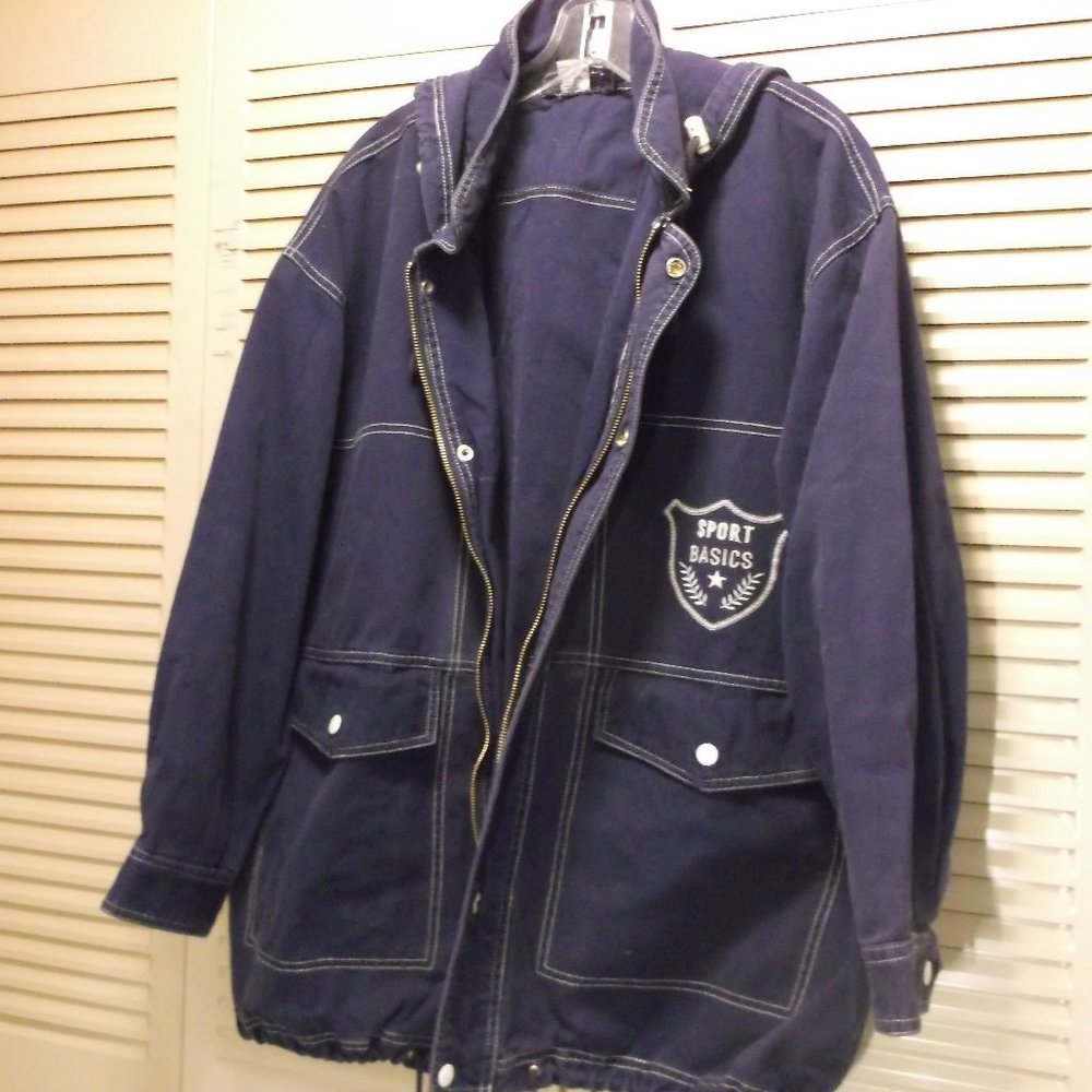 Sam & Libby Logo Navy Hooded denim Coat jacket